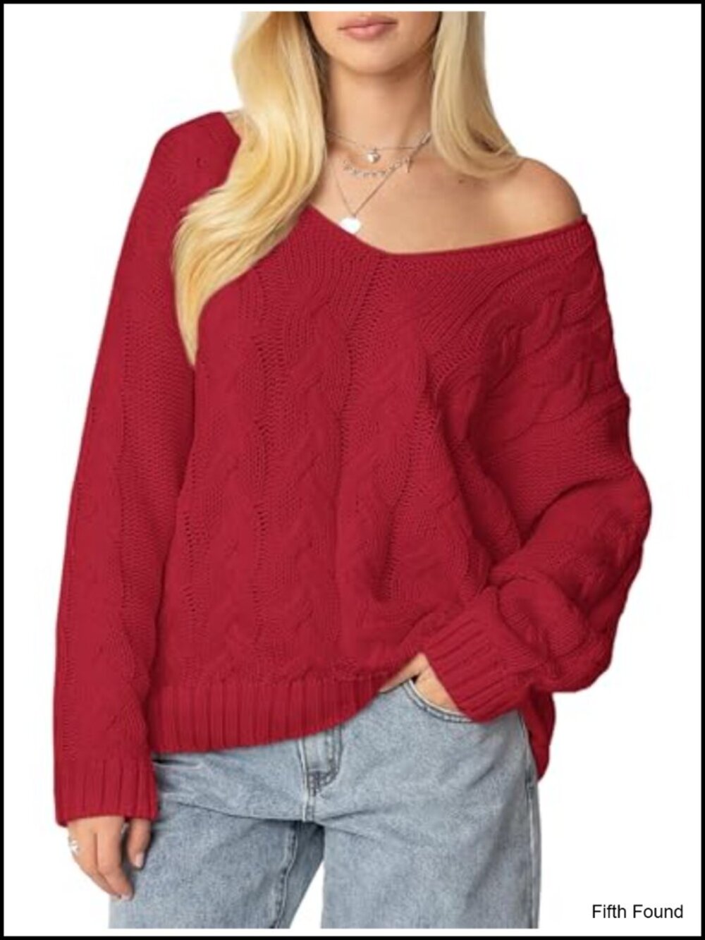 Oversized Cable Knit V-Neck Long Sleeve Pullover Sweater